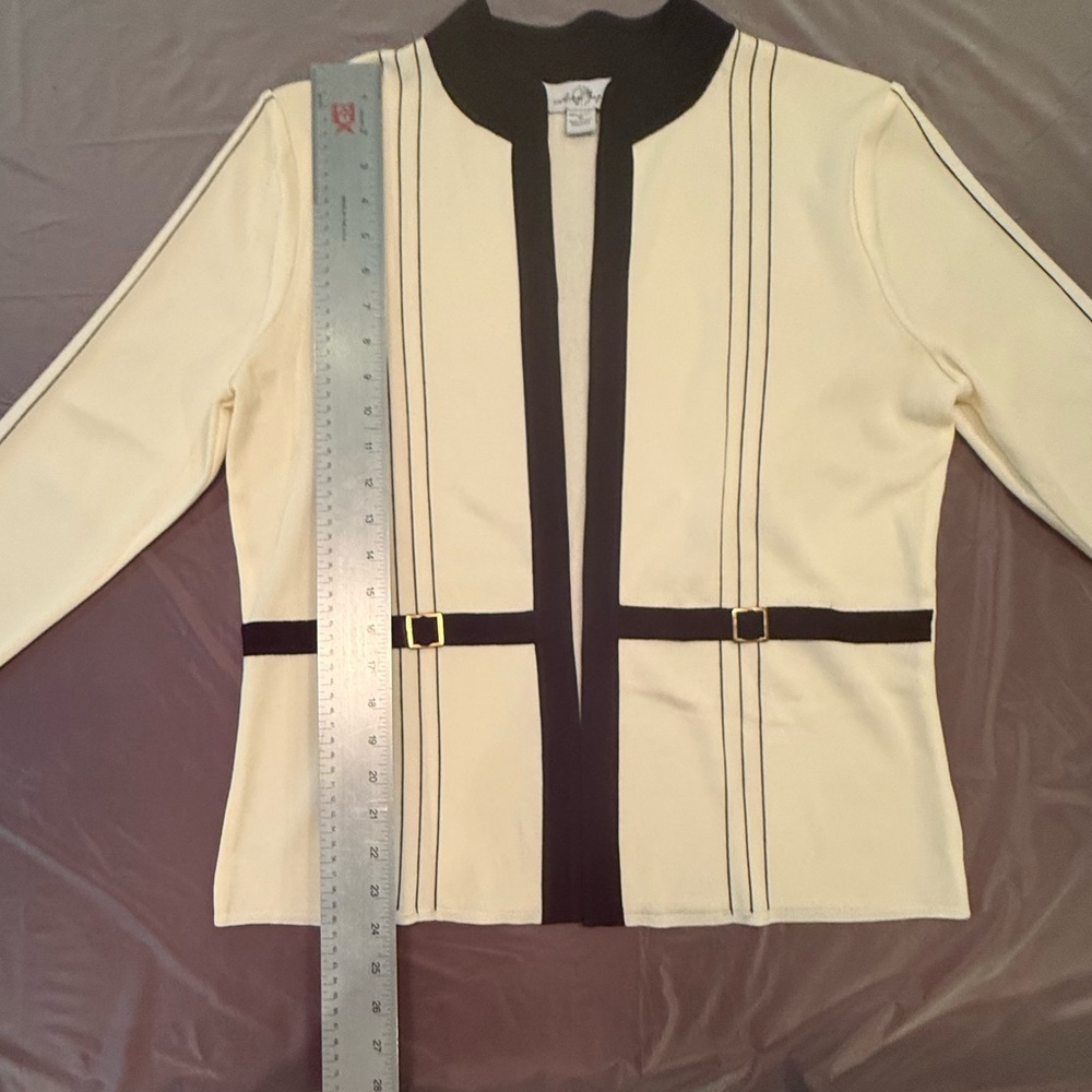 Ming Wang 2 Piece Cream/Black Knit Jacket/Tank Sweater Set Size Medium MSRP $595 - Picture 10 of 14